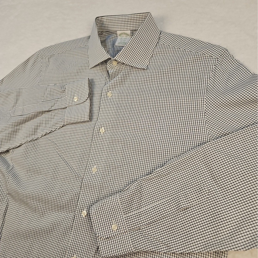 Brooks Brothers‎ Milano Dress Shirt B&W Check 16.5 34 Mens US 100% Supima Cotton